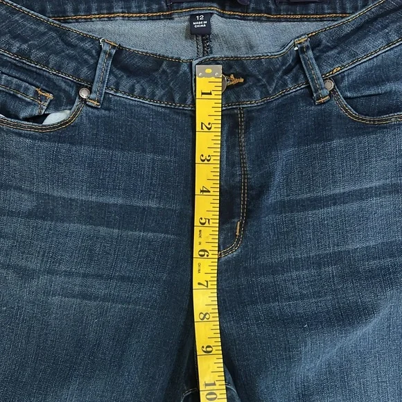 Adrienne Vittadini Blue Skinny Ankle Jeans Size 12 Mid Rise Classic Nautical - Picture 5 of 12